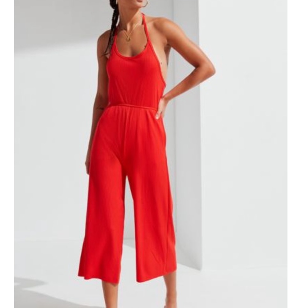 Urban Outfitters Holly Ribbed Knit Halter Jumpsuit